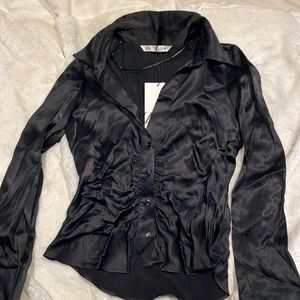 ZARA BLACK SILKY BUTTON DOWN